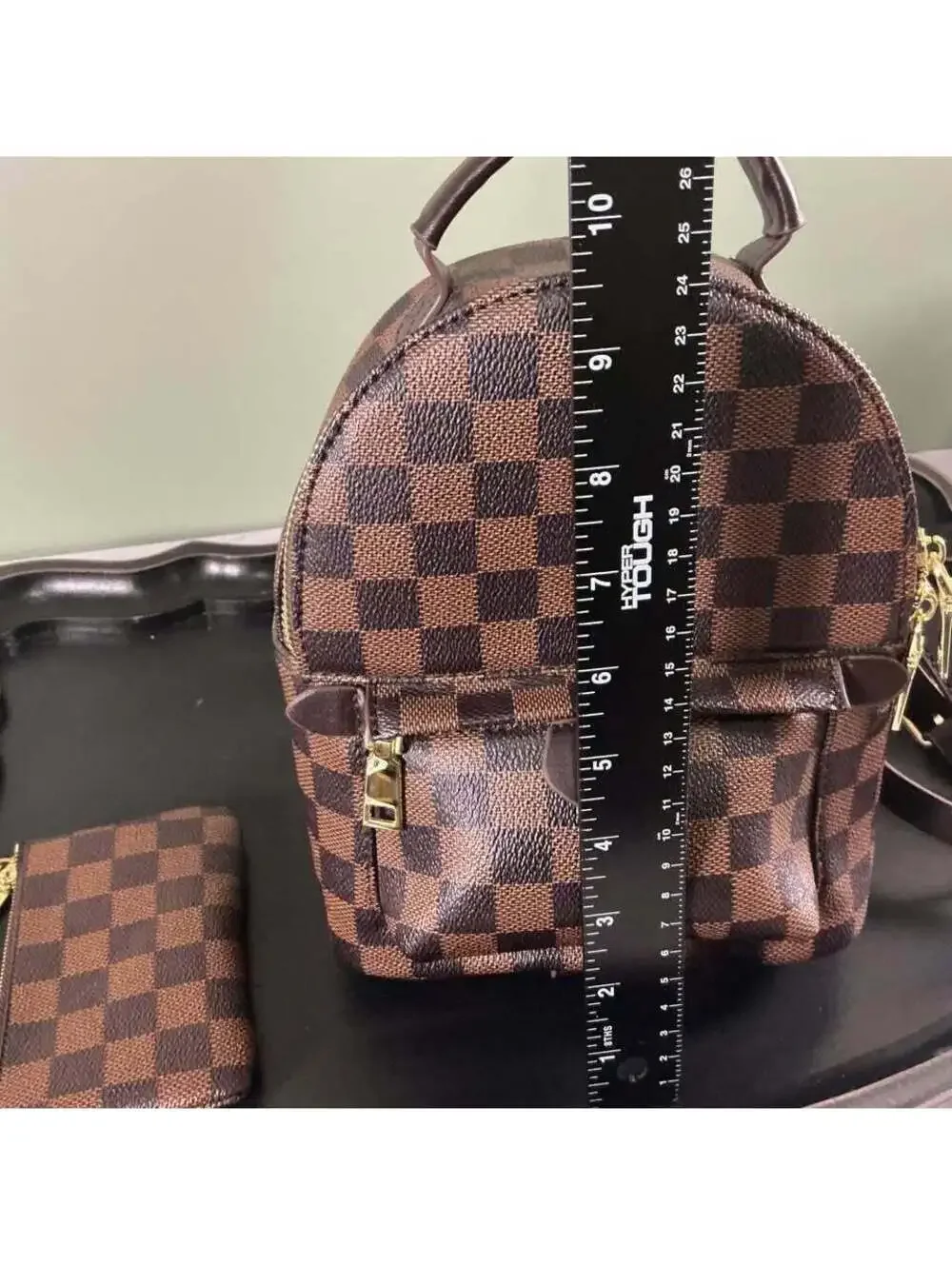 Brown/black checkered mini backpack ￼w/matching coin pouch￼